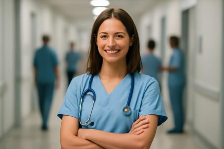 femme-medecin-couloir-hopital-personnes-floues