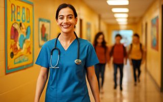 infirmiere-uniforme-couloir-ecole-posters