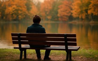 personne-banc-parc-lac-automne