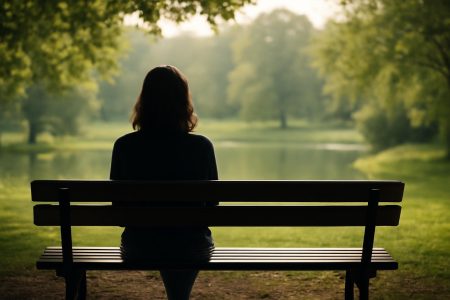 silhouette-feminine-banc-parc-verdoyant