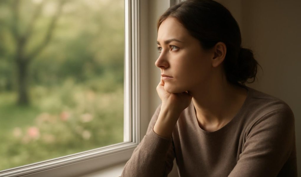 femme-reflechie-fenetre-jardin-flou