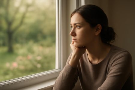 femme-reflechie-fenetre-jardin-flou