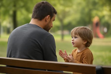 parent-enfant-banc-parc-arbres