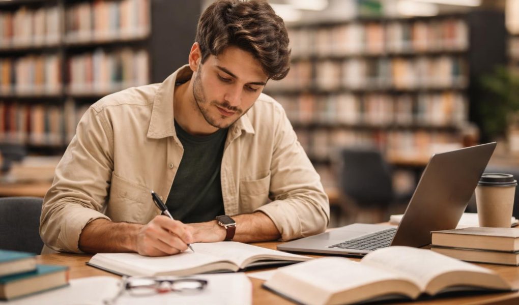 jeune-adulte-etudier-bibliotheque-moderne
