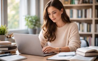 etudiante-bureau-livres-ordinateur-bibliotheque