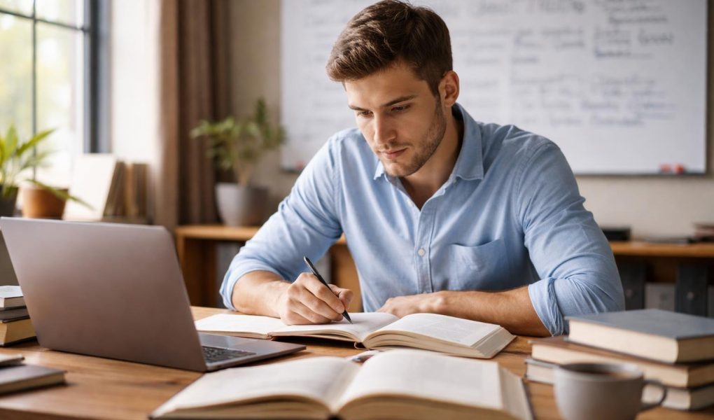 candidat-bureau-livres-ordinateur-tableau-blanc