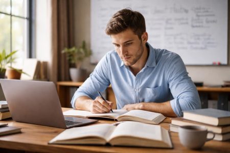 candidat-bureau-livres-ordinateur-tableau-blanc